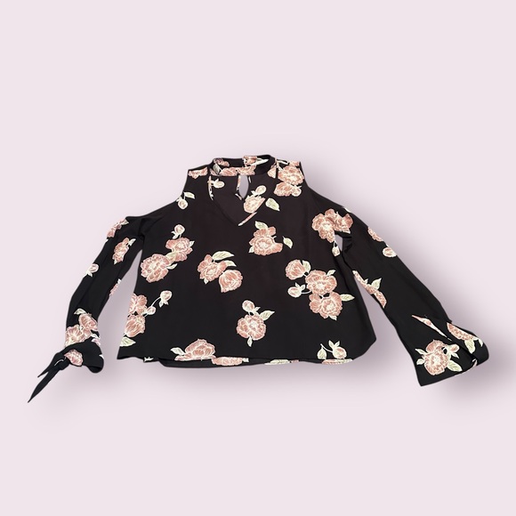 cupcakes & cashmere Tops - Women's Cupcakes & Cashmere Black Blouse with Pink Floral Cold Shoulder Design